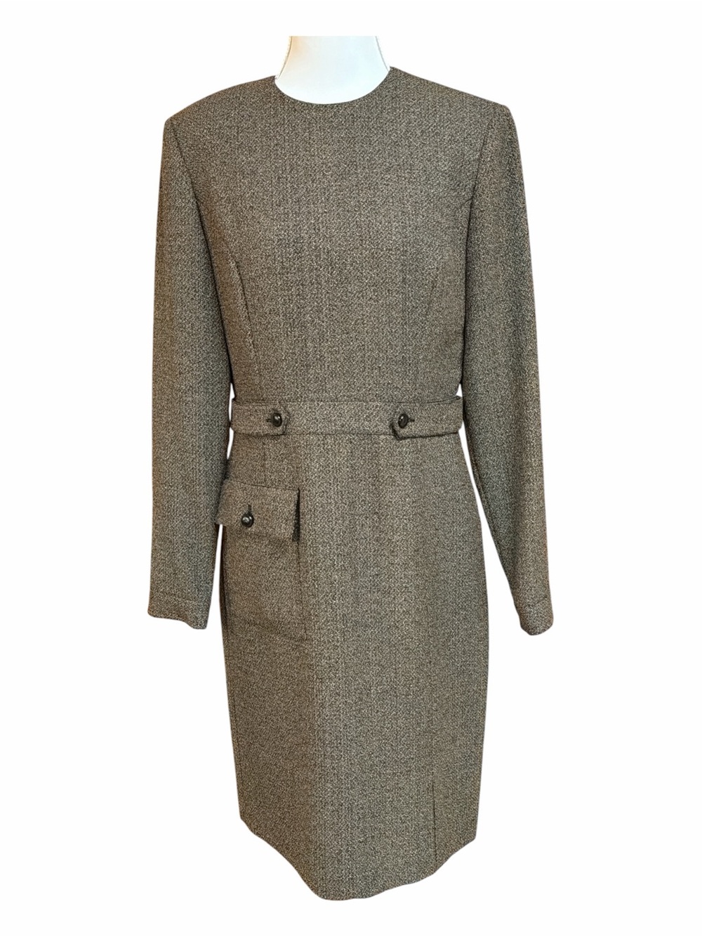 Liz Claiborne Brown Tweed Long-sleeved Tailored Classic Dress Vintage Size 6